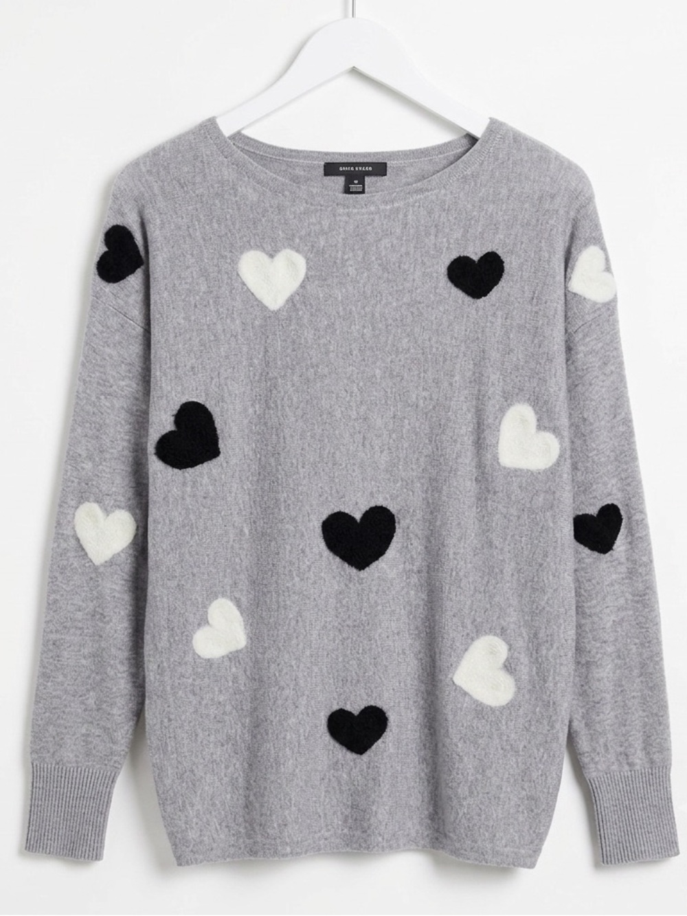 Chic Gray Sweater with Heart Patterns